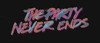 the party never ends logo on a black background